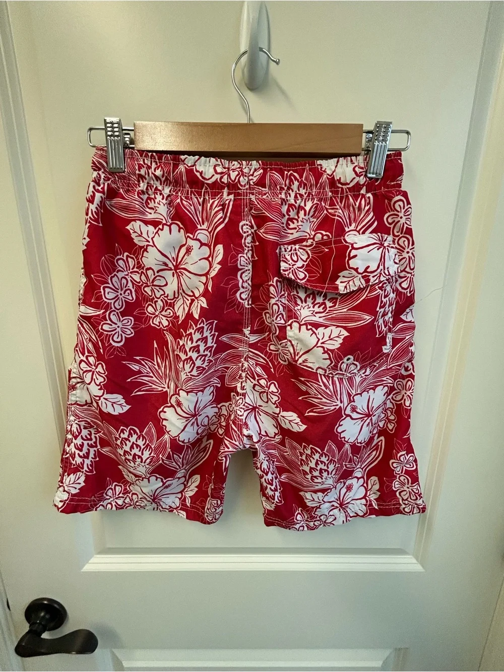 Boys Red Floral Swim Trunks 10/12